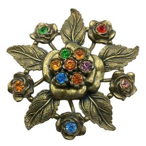 Vintage Little Nemo Rhinestone Brooch Floral Multi-Colored Signed Flower Jewelry